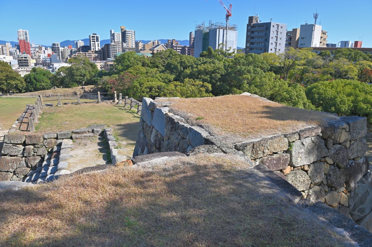 City skyline viewed from fukuoka castloe ruins